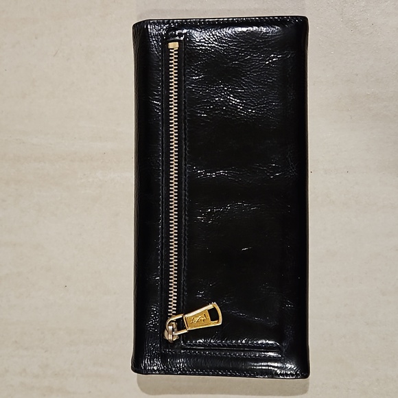 YSL Logo Patent Leather Bifold Snap Wallet w/Dustbag - Picture 2 of 14
